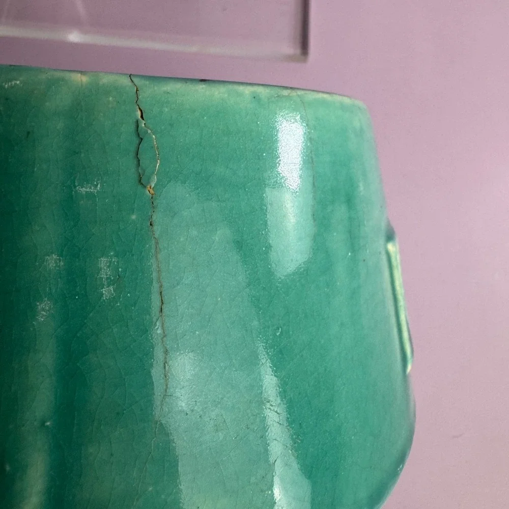 Vintage Italy Ceramic Dog Bowl Turquoise Crackle Glaze Embossed Pet Decor